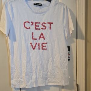Karl Lagerfeld White Tee with Pink Floral Text